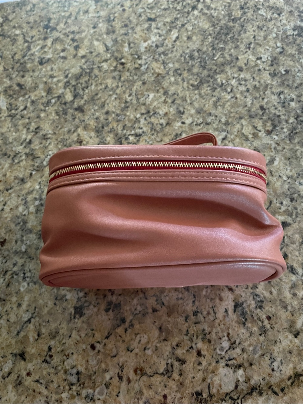 Soft Pink Travel Cosmetic Bag with Gold Zipper